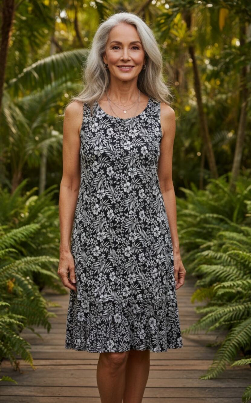 TOMMY BAHAMA WOMENS SIZE LARGE Sleeveless Tropical Floral Dress Black White